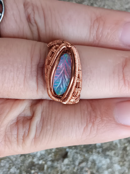 Leaf of Fall, Aurora Opal Copper Ring sz 9.5