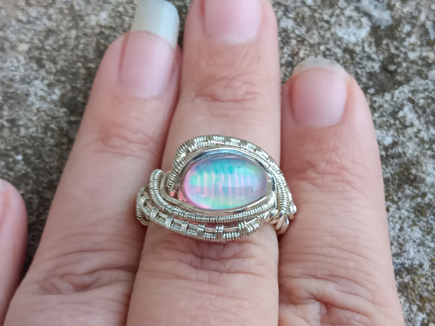 Northern Lights, Aurora Opal Silver ring sz 8