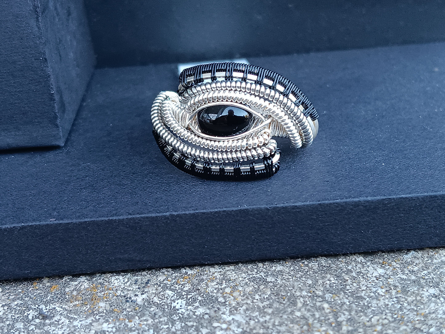 Black Binary, Black Onyx Silver Ring Size 11