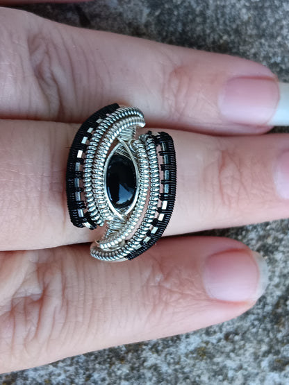 Black Binary, Black Onyx Silver Ring Size 11