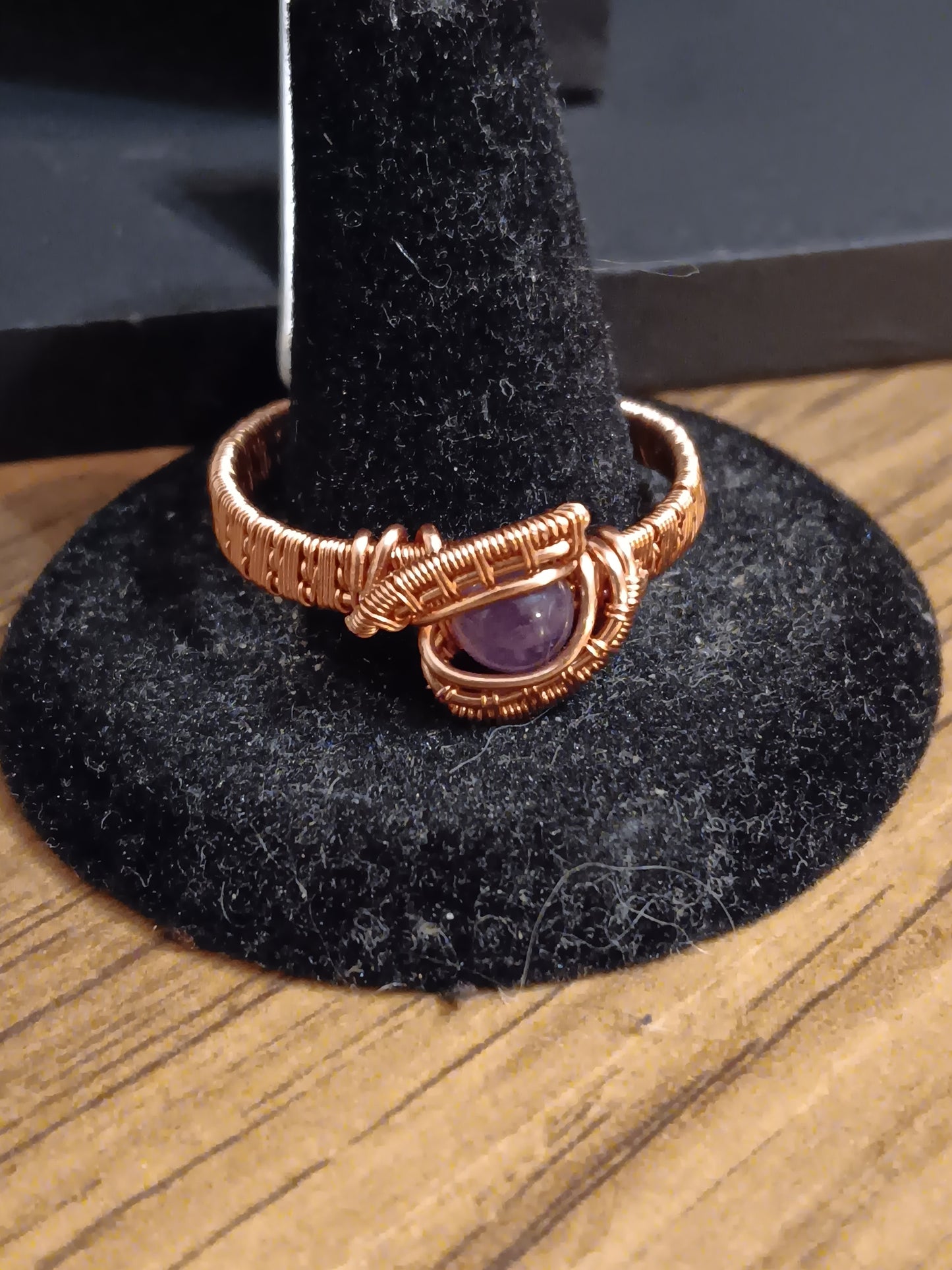 Eye Of Egypt, Amethyst and Copper Wire Woven Ring size 13.5