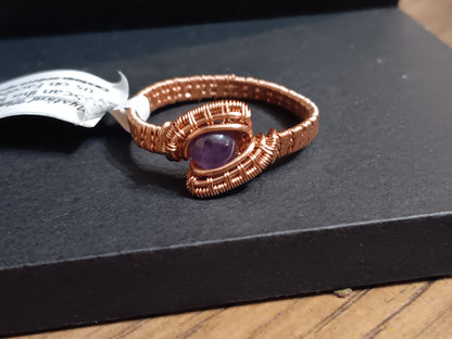 Eye Of Egypt, Amethyst and Copper Wire Woven Ring size 13.5