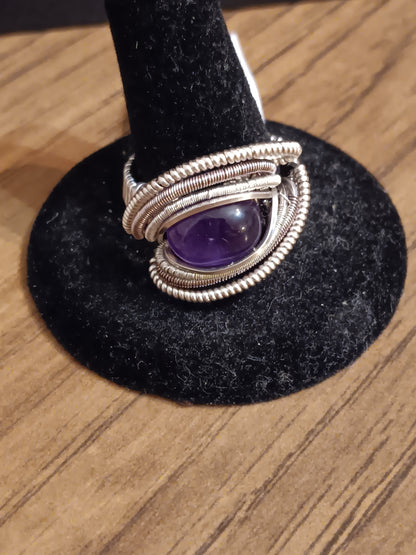 Wound Around, Amethyst Silver Ring Size 9.25