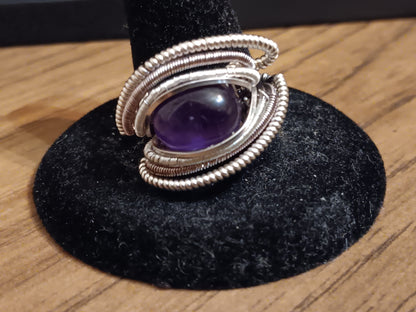 Wound Around, Amethyst Silver Ring Size 9.25