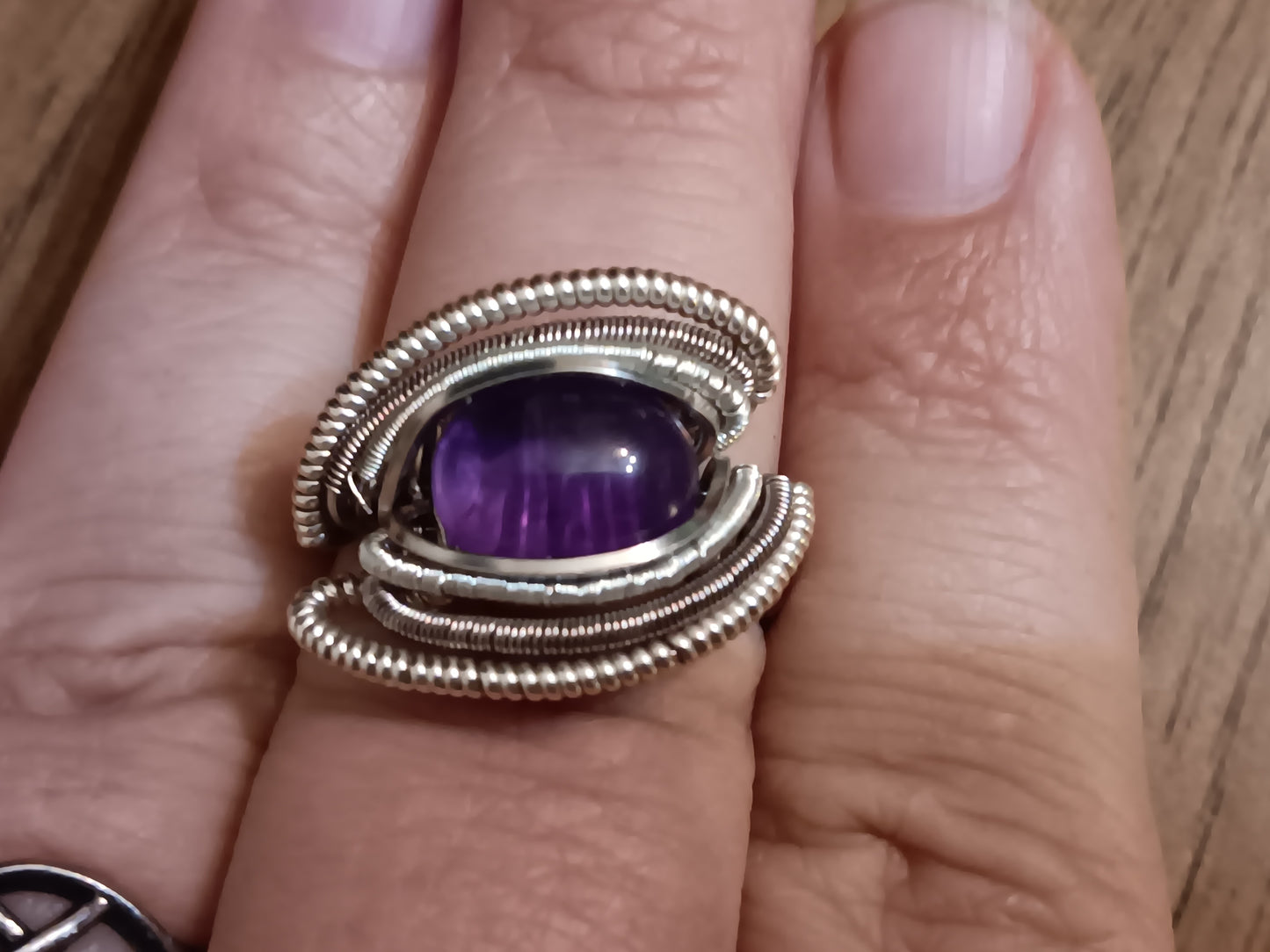 Wound Around, Amethyst Silver Ring Size 9.25