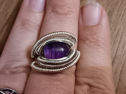 Wound Around, Amethyst Silver Ring Size 9.25