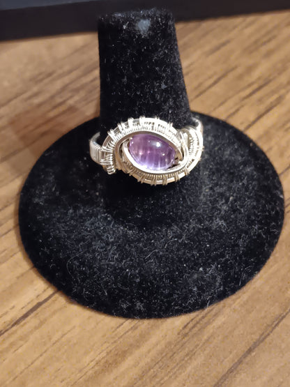 Cleopatras Eye, Amethyst Silver Woven Ring size 7.5