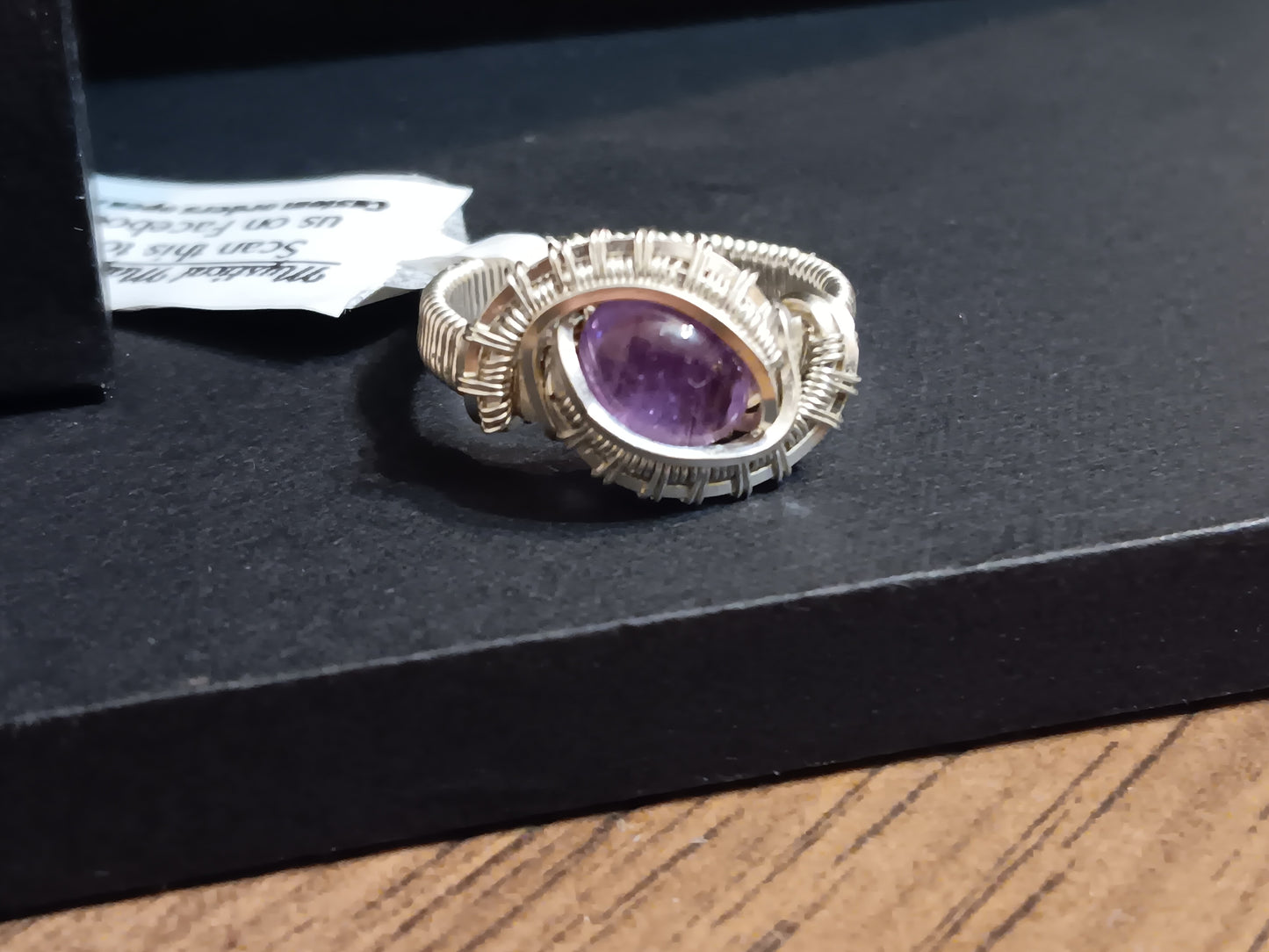 Cleopatras Eye, Amethyst Silver Woven Ring size 7.5