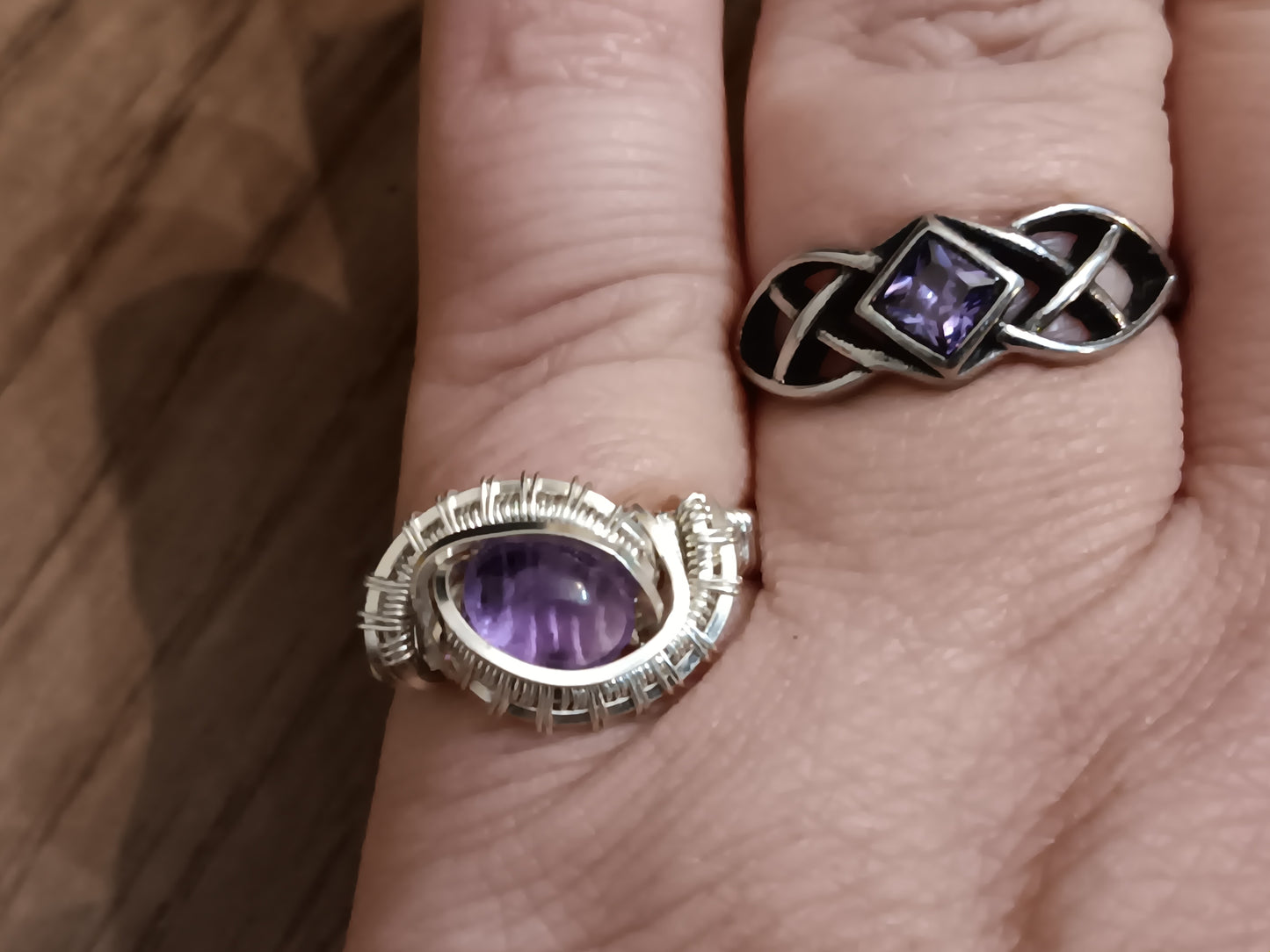 Cleopatras Eye, Amethyst Silver Woven Ring size 7.5