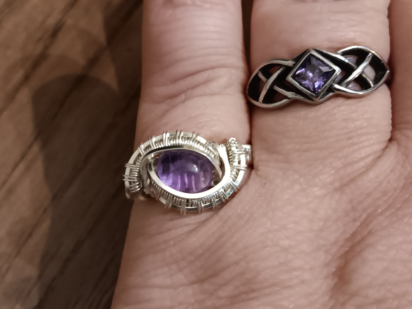 Cleopatras Eye, Amethyst Silver Woven Ring size 7.5