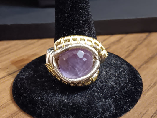 Honeycomb Amethyst Mixed Metals Ring Size 9