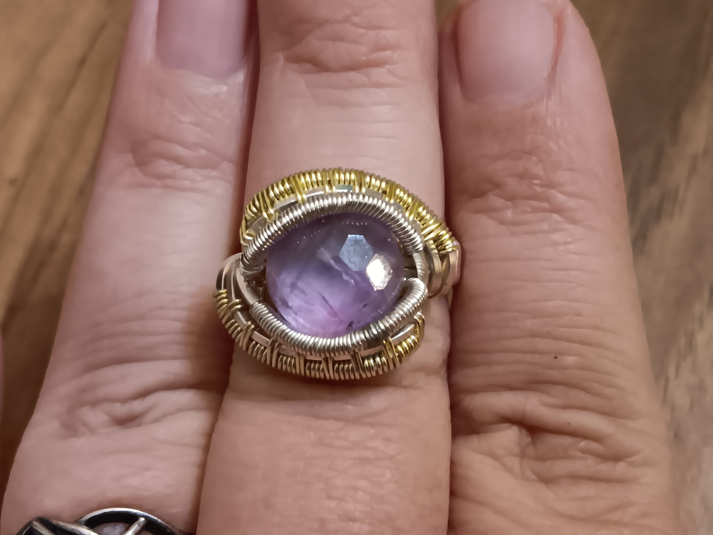 Honeycomb Amethyst Mixed Metals Ring Size 9