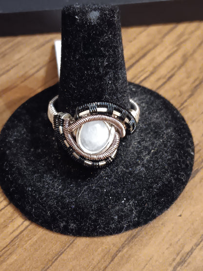 Eyes Wide Open, Rainbow Moonstone Mixed Metals Woven Ring size 8