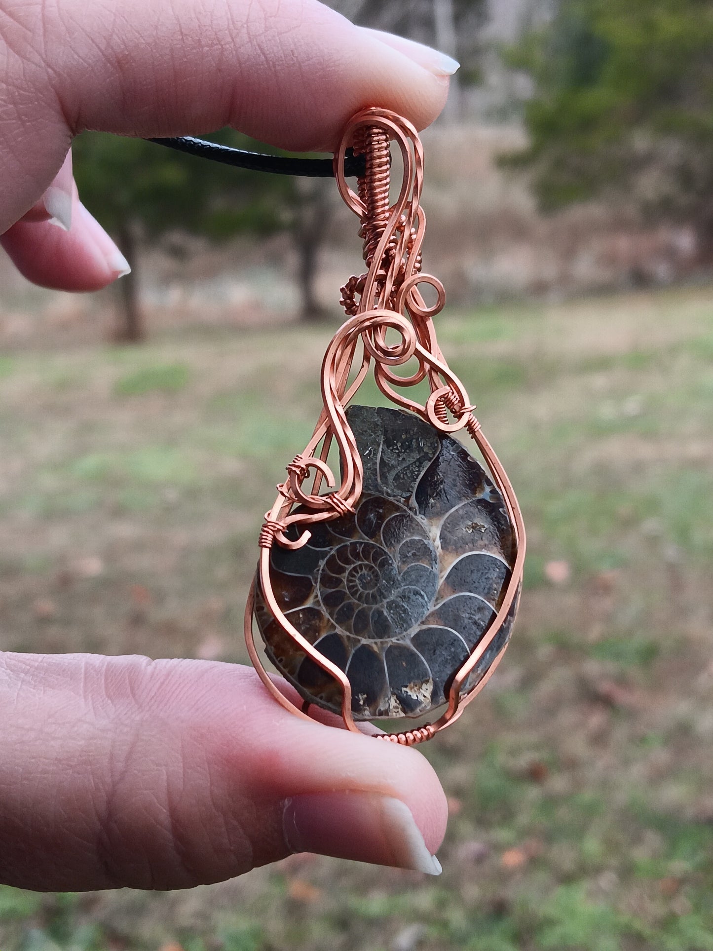 Ammonite and Copper Pendant