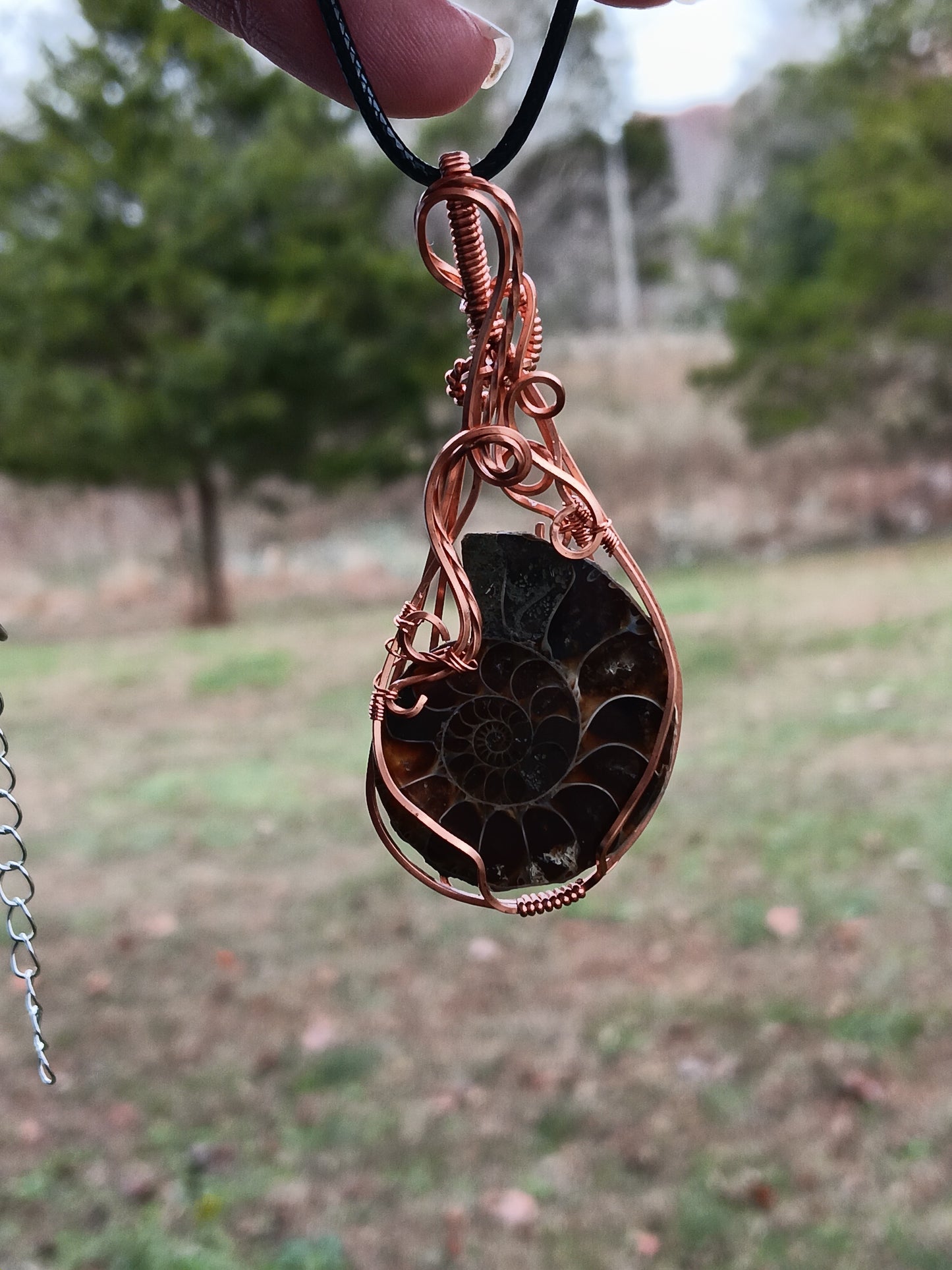 Ammonite and Copper Pendant