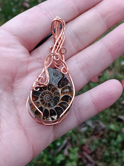 Ammonite and Copper Pendant