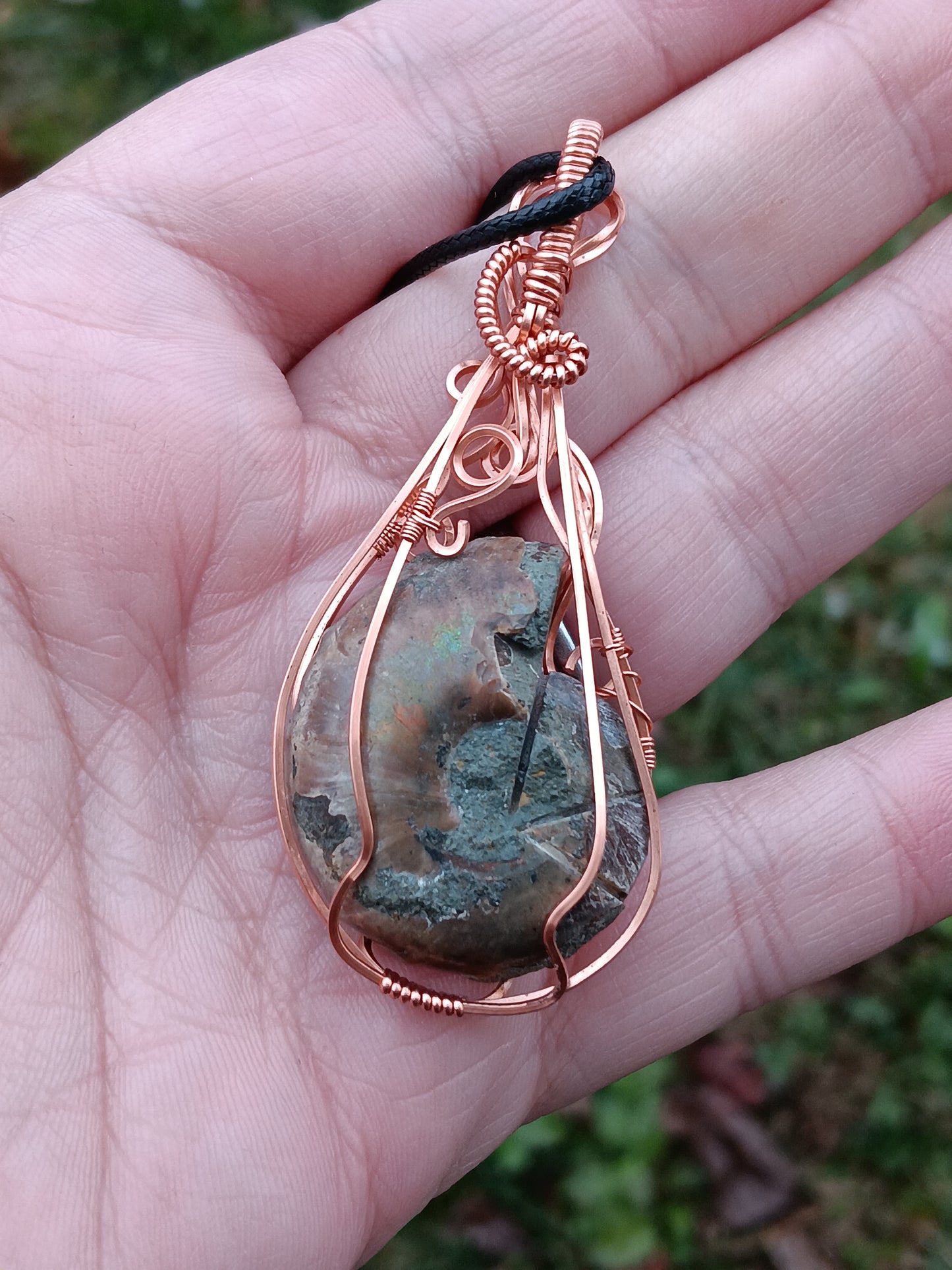 Ammonite and Copper Pendant