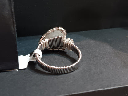 Titan, Rainbow Moonstone Titanium and Silver Wire Woven Ring size 11