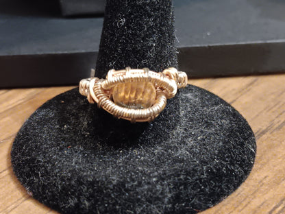 Simplified,  Citrine and Natural Copper Wire Woven Ring size 8.5