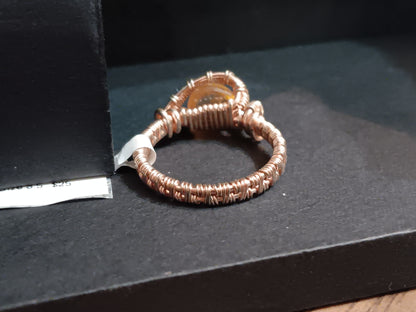 Simplified,  Citrine and Natural Copper Wire Woven Ring size 8.5