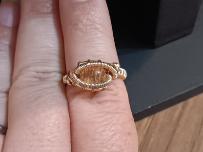 Simplified,  Citrine and Natural Copper Wire Woven Ring size 8.5