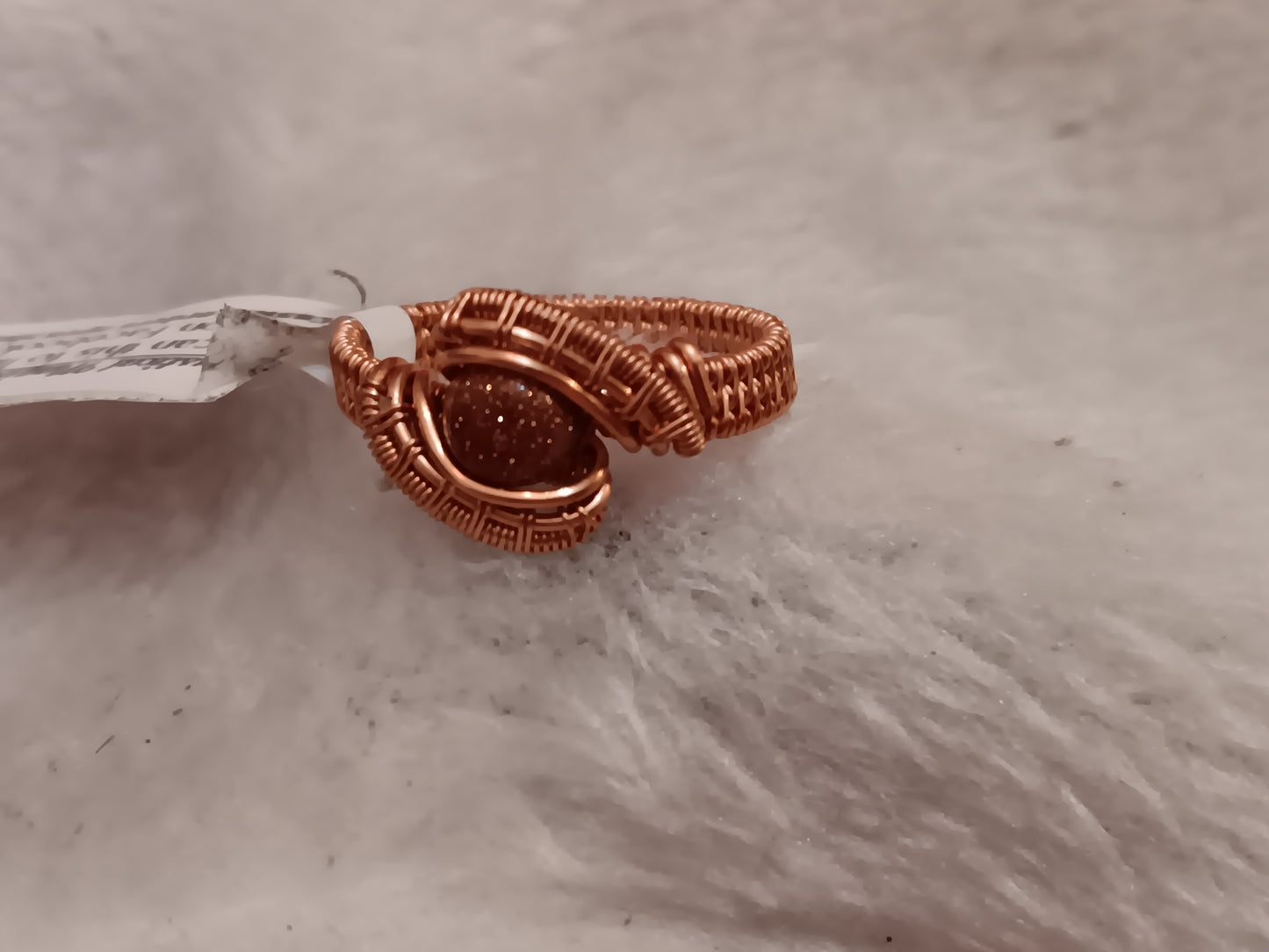 Little Glitter, Goldstone and Natural Copper Wire Woven Ring size 8.5