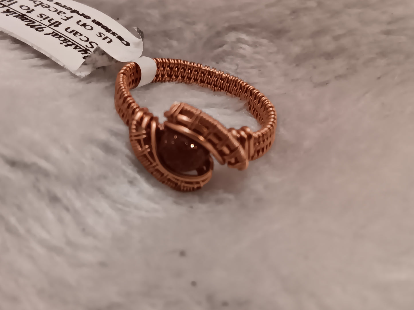 Little Glitter, Goldstone and Natural Copper Wire Woven Ring size 8.5