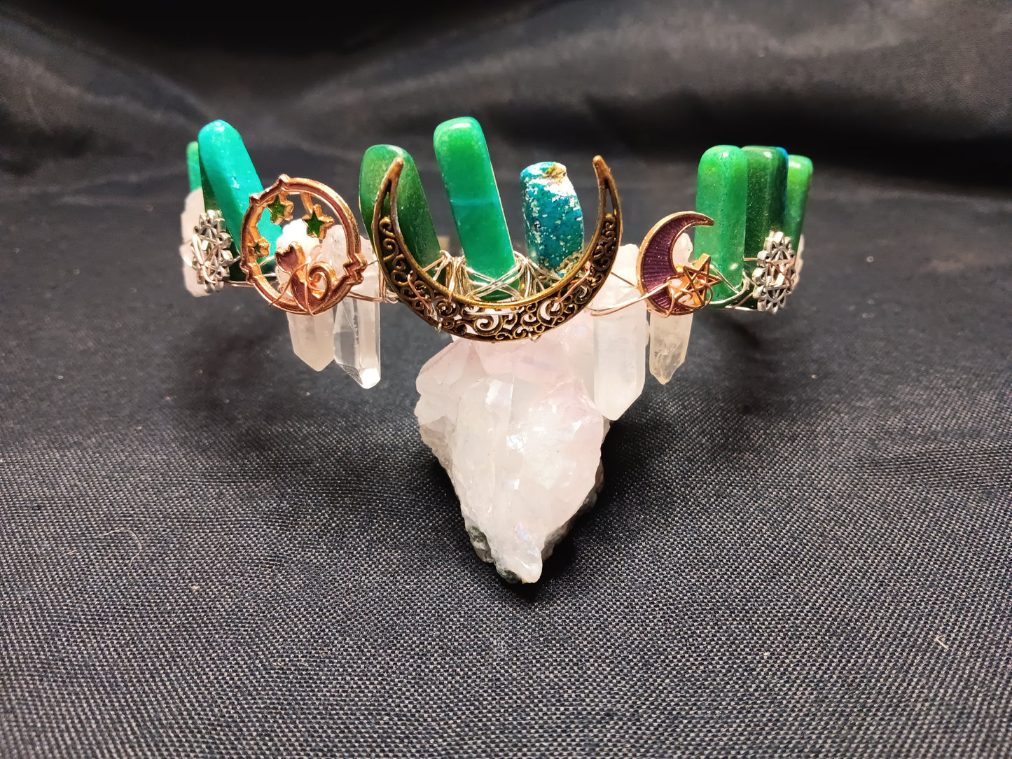 Forest Green Crystal Moon Crown