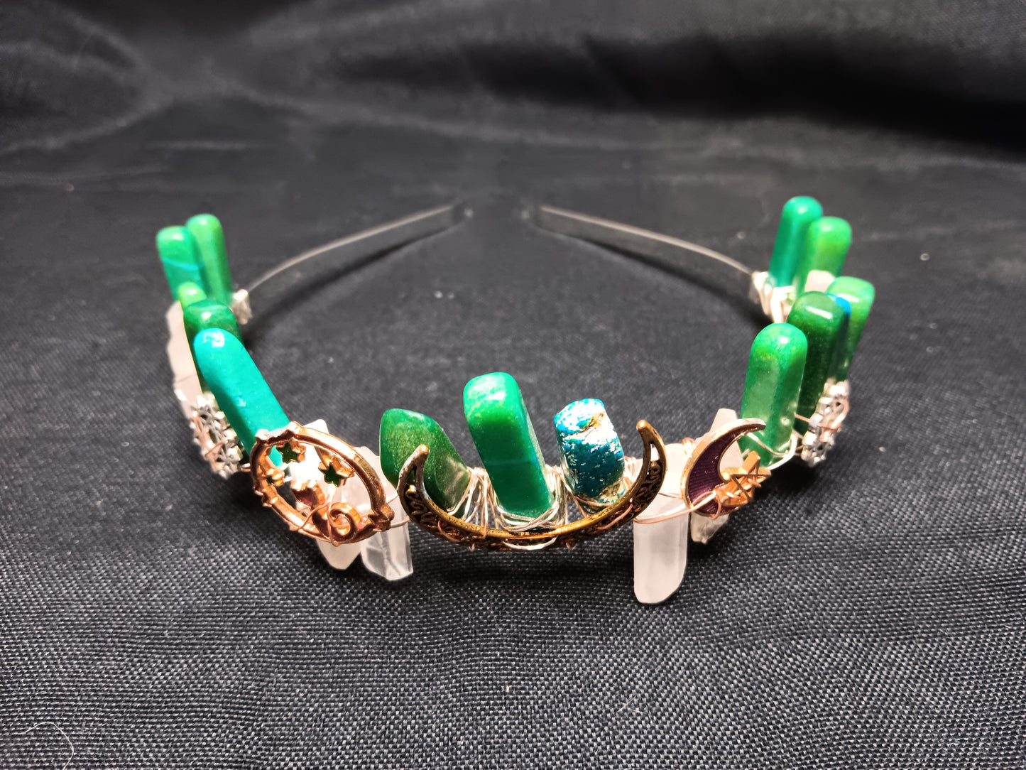 Forest Green Crystal Moon Crown