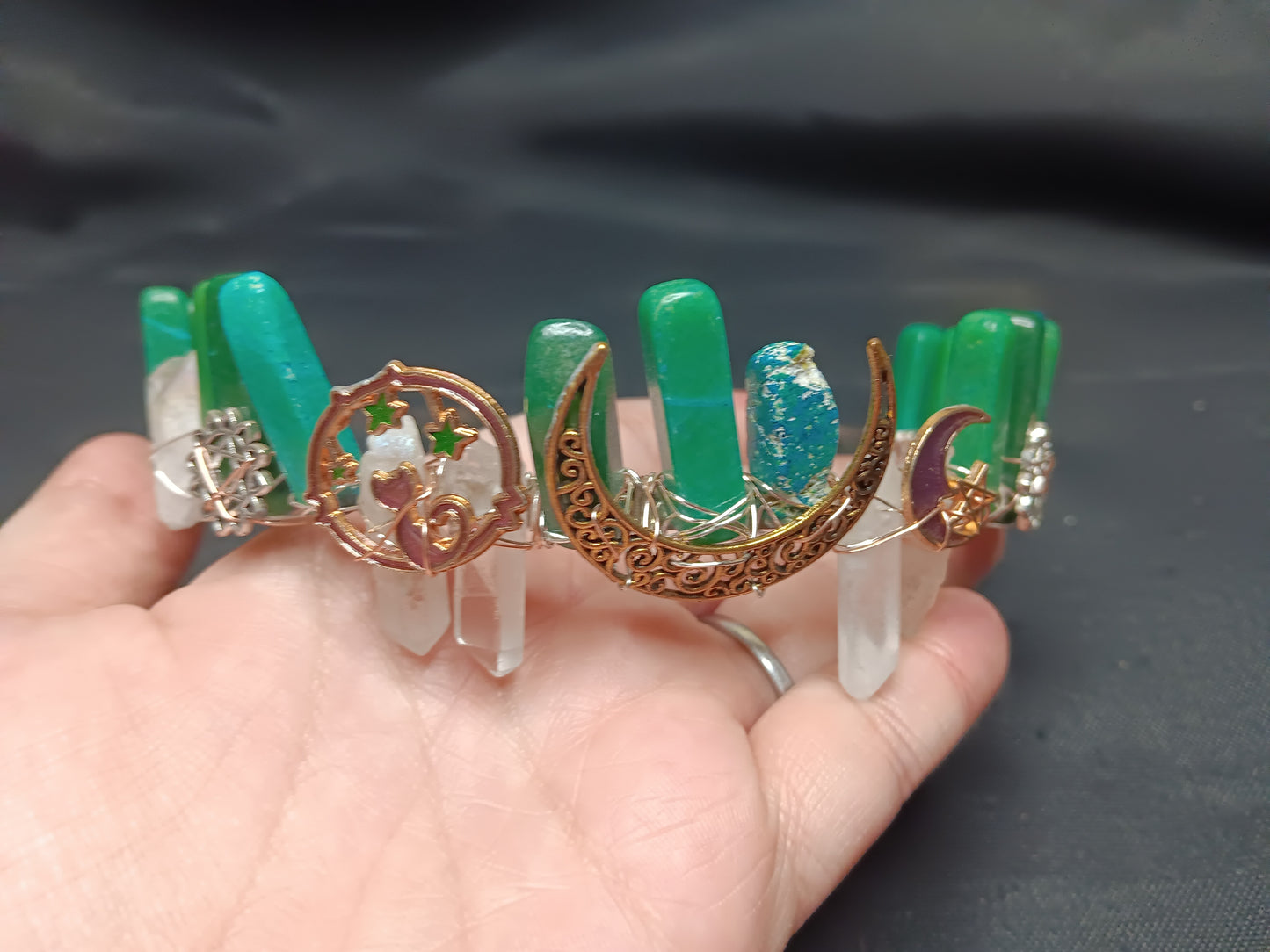 Forest Green Crystal Moon Crown