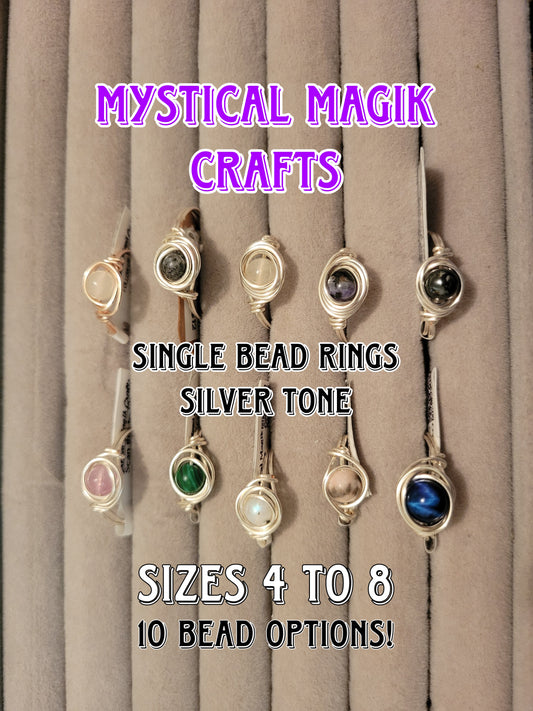 Single Bead Rings, silver tone, Sizes 4 to 8