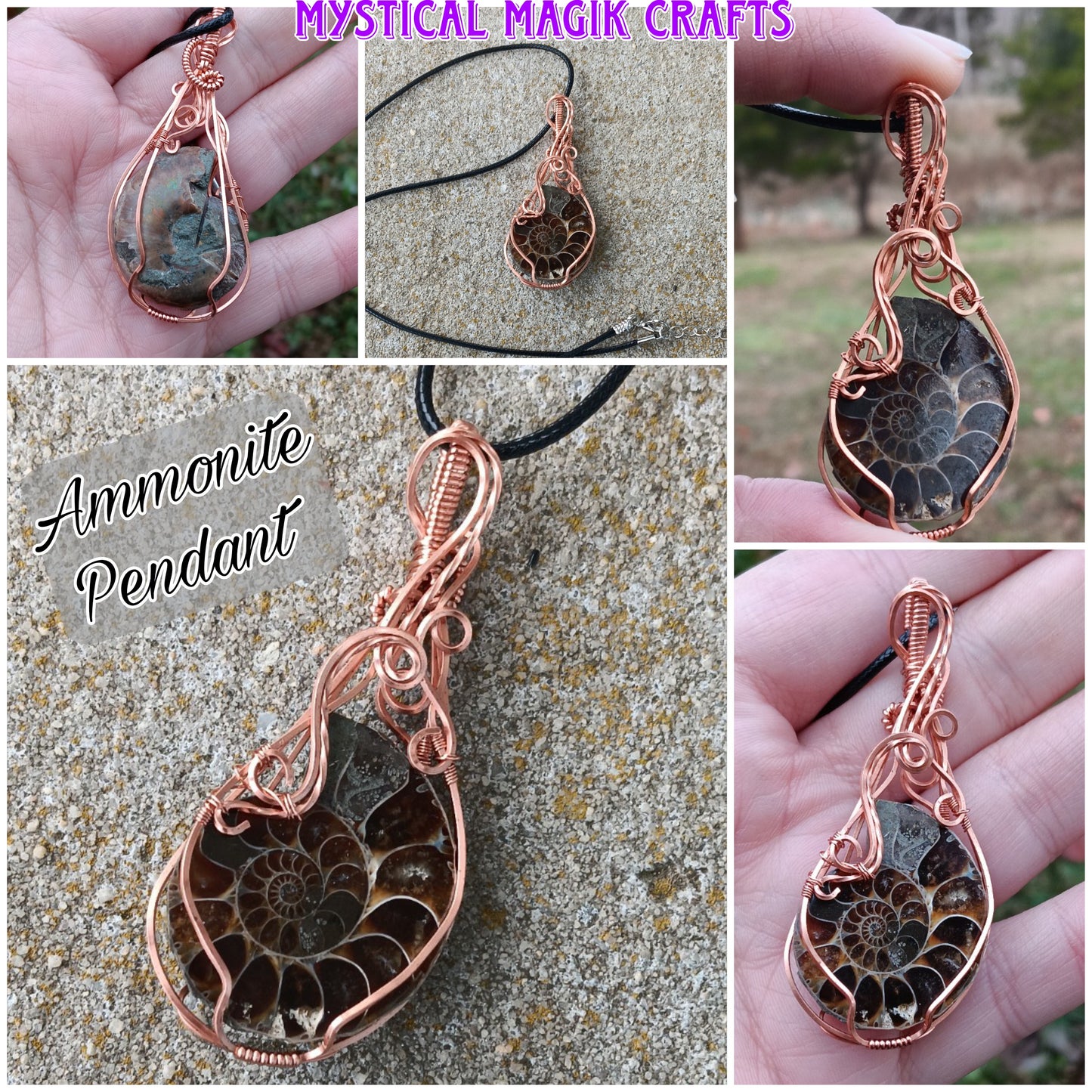 Ammonite and Copper Pendant