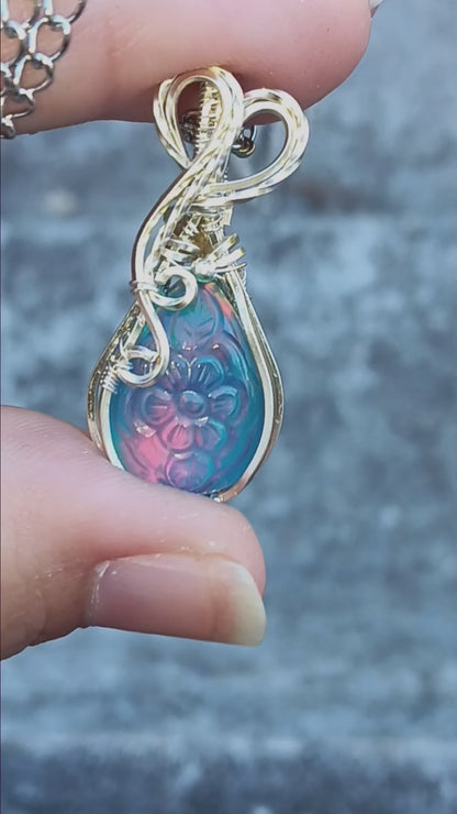 Flower Aurora Opal Silver Pendant